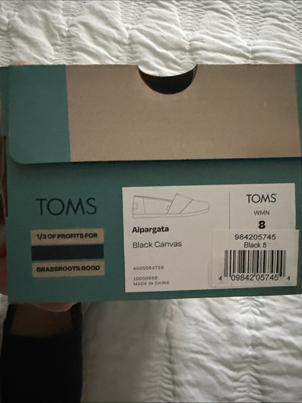 Toms Black Canvas Slip-On Flats with Patterned Lining - Picture 3 of 3